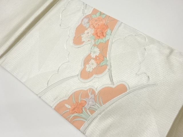JAPANESE KIMONO / VINTAGE HIRAKI NAGOYA OBI / EMBROIDERY / CLOUD & FLOWER